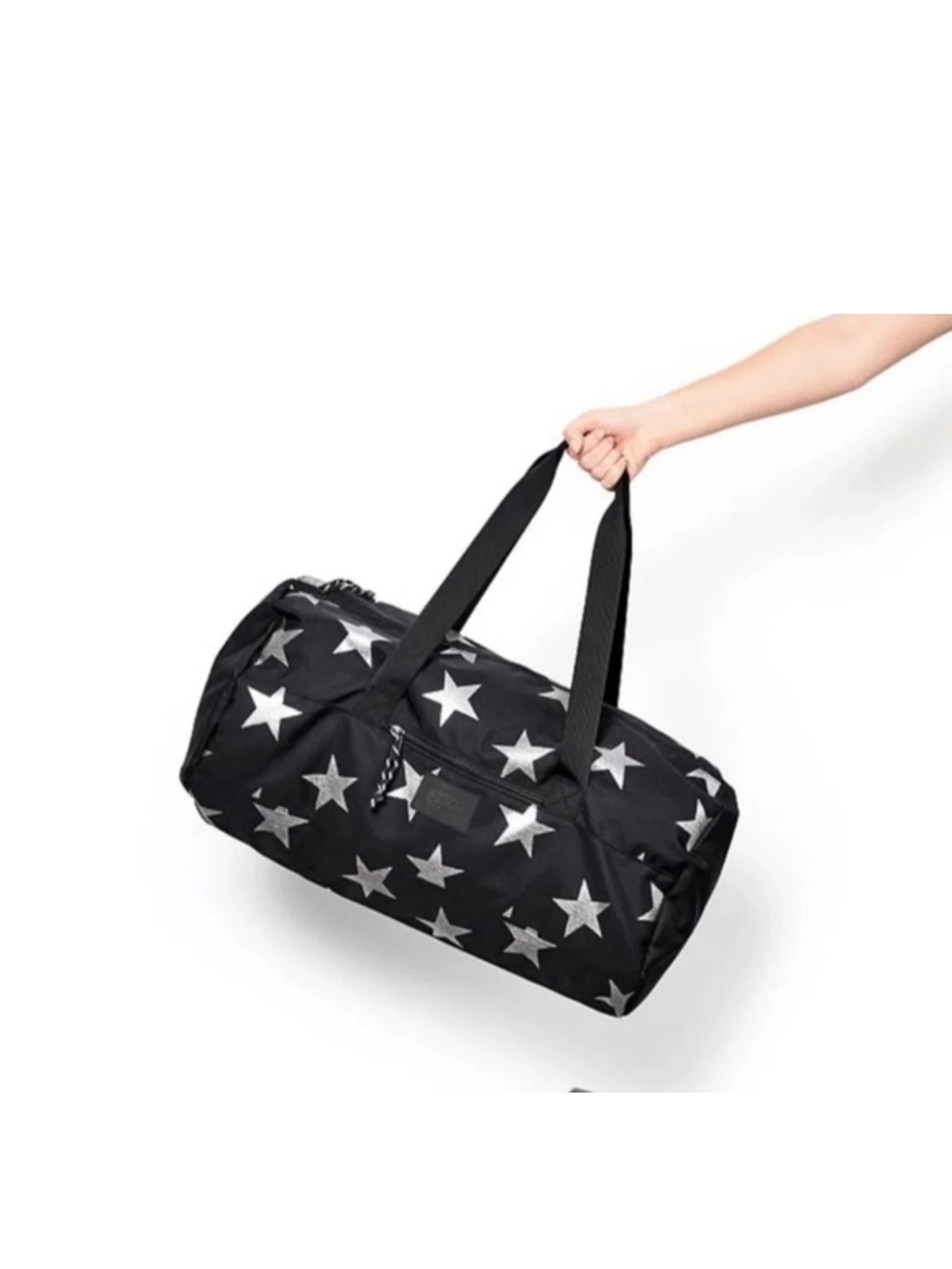 Victoria’s Secret PINK Silver Foil Star Duffle Weekend Travel Bag Nylon Black